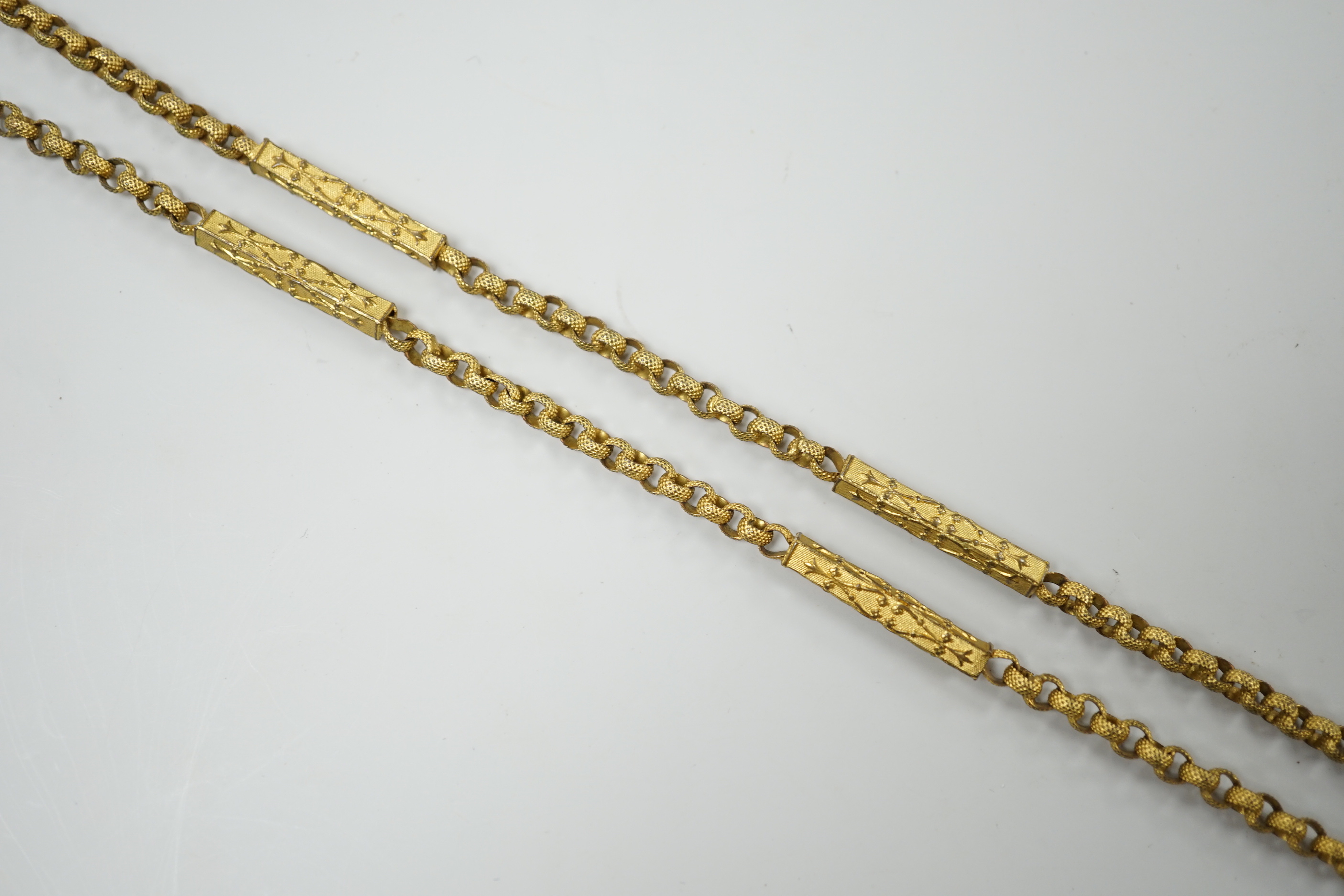 A Victorian pinchbeck chain, 103cm (a.f.).